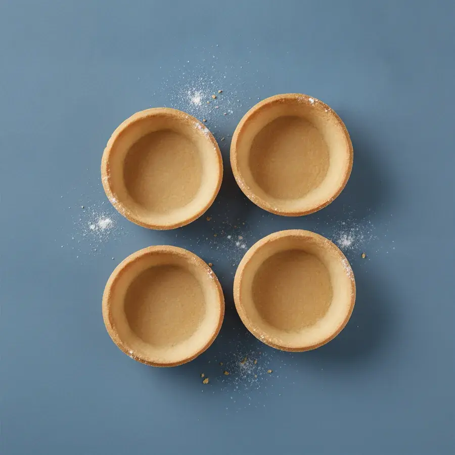 Pâte sucrée tart shells blind-baked until pale gold, pressed into their rings by hand